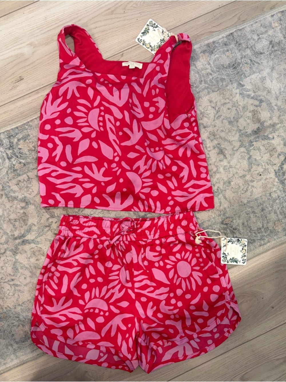 Pink and Red Floral Print Kids Matching Set dillards nwt